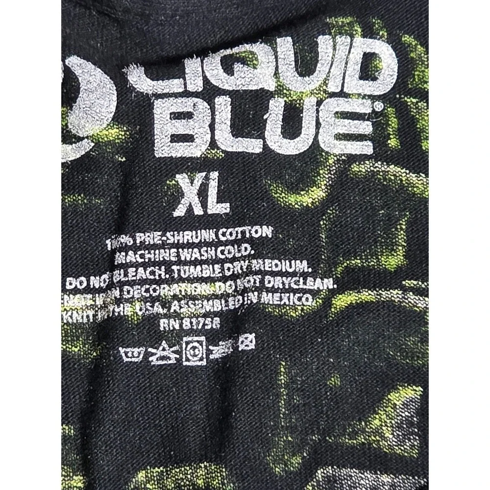 Liquid Blue Mens‎ Cyber Skull T-Shirt XL Neon Green All Over Print Skeleton 2017